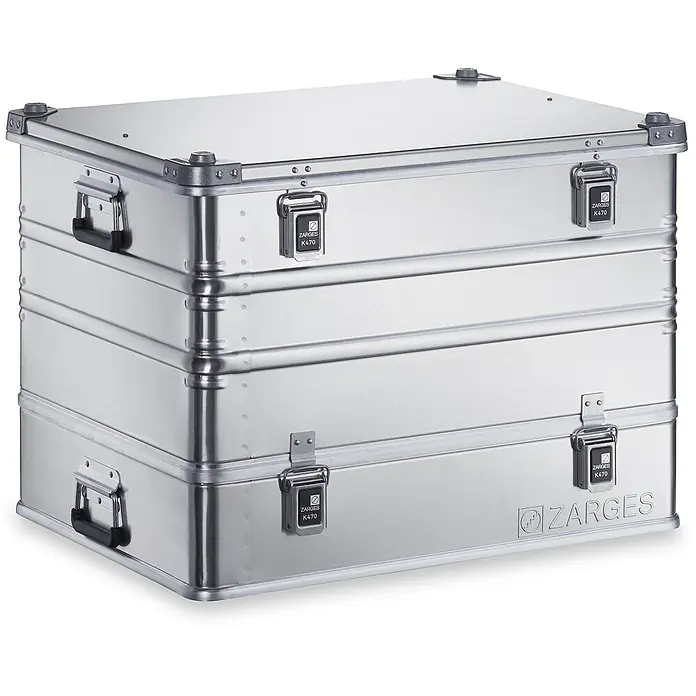 Zarges Aufbewahrungsbox Transportkiste K470 Plus Oberteil 800x600x410mm 157l -  - Robuste silberne Aluminium Transportbox mit stabilen Verschlüssen und Tragegriffen.