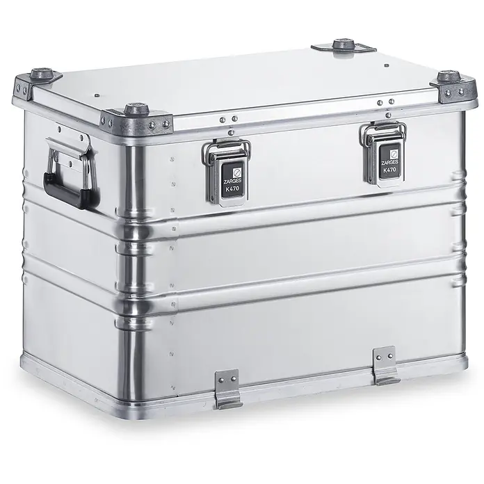 Zarges Aufbewahrungsbox Transportkiste K470 Plus Oberteil 600x400x410mm 73l -  - Robuster Transportkoffer aus silbernem Aluminium, ZARGES K470, mit stabilen Verschlüssen, verstärkten Ecken und schwarzem Tragegriff.