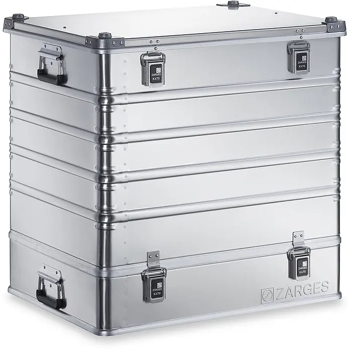 Zarges Aufbewahrungsbox Transportkiste K470 Plus Oberteil 800x600x610mm 240l -  - Robuster silberner Aluminium-Transportkoffer mit Rillen, Griffen und ZARGES K470 Verschlüssen zur sicheren Lagerung.