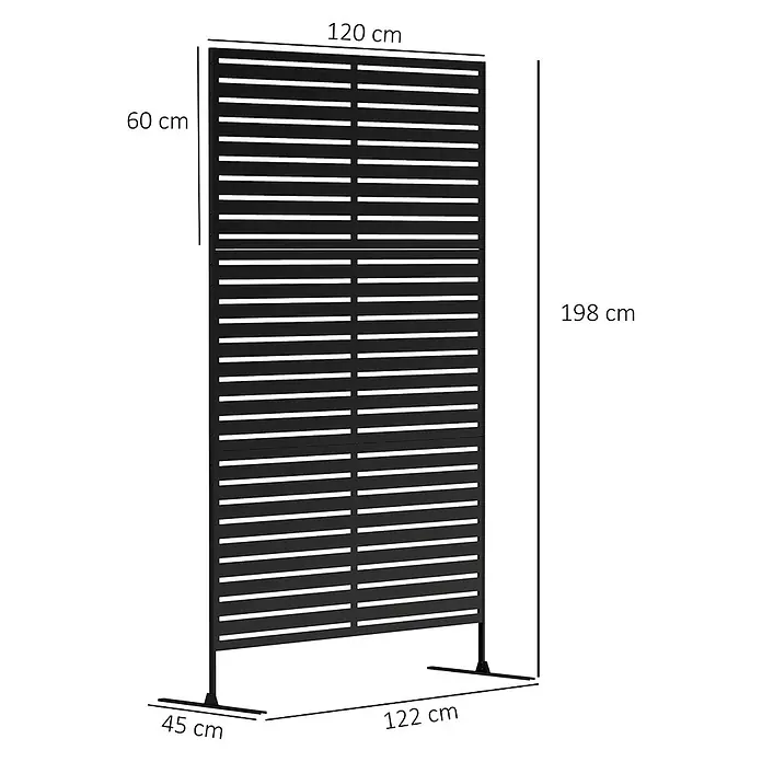 Outsunny Sichtschutzelement - B x H: 45 x 198 cm, Stahl, Schwarz - Schwarzer Lamellen-Sichtschutz mit Standfuß, 120 cm breit und 198 cm hoch.