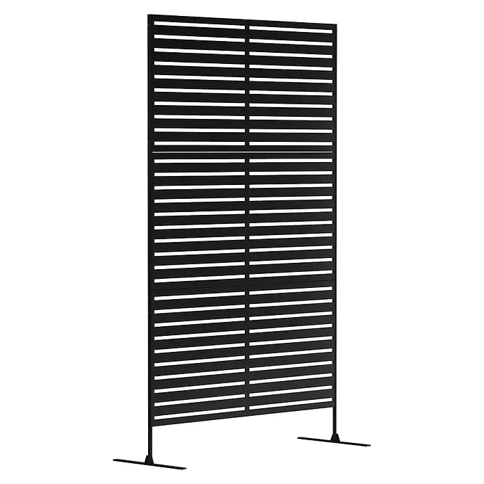 Outsunny Sichtschutzelement - B x H: 45 x 198 cm, Stahl, Schwarz - Schwarzer Lamellen-Sichtschutz aus Metall mit Standfüßen für die Außentrennung.