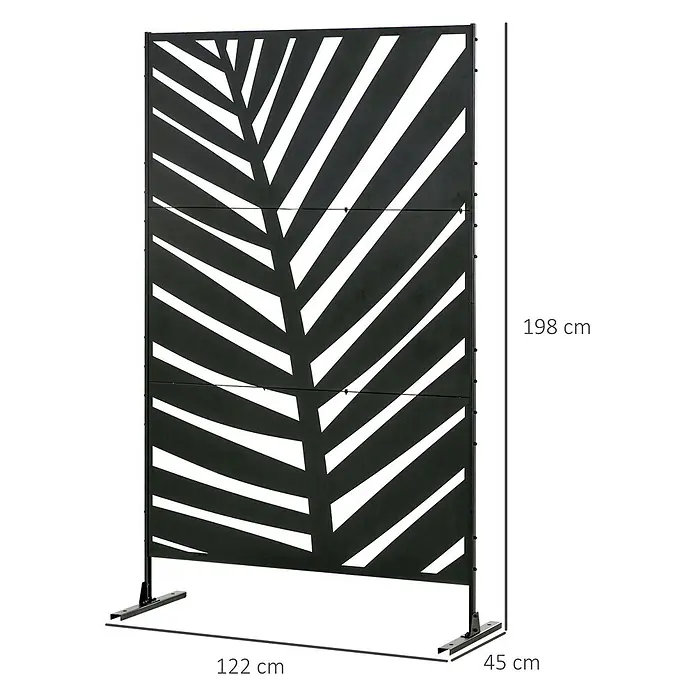 Outsunny Sichtschutzelement - Stahl, Schwarz - Schwarzer Metall-Sichtschutz mit modernem Palmenblattmuster, für Innen- und Außenbereiche geeignet.