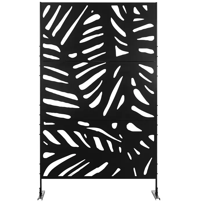 Outsunny Sichtschutzelement - B x H: 45 x 198 cm, Stahl, Schwarz - Schwarzer Metall-Sichtschutz mit dekorativem Blattausschnitt-Design, bestehend aus mehreren Paneelen und stabilen Standfüßen.