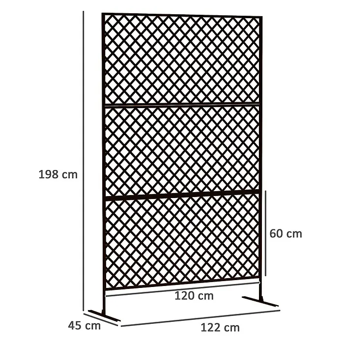 Outsunny Sichtschutzelement Schwarz, 122cm x 45cm x 198cm - Stahl, Schwarz - Dunkelbrauner Holzspalier als Sichtschutz mit Rautenmuster, 198x120 cm, freistehend mit Stützfüßen.