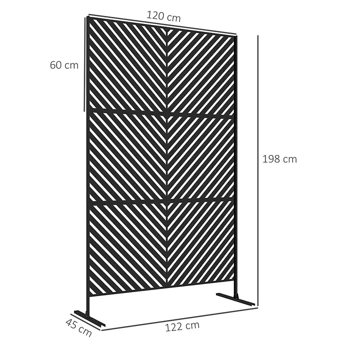 Outsunny Sichtschutzelement - Stahl, Schwarz - Schwarzer Metall-Sichtschutz mit dekorativem Fischgrätmuster.