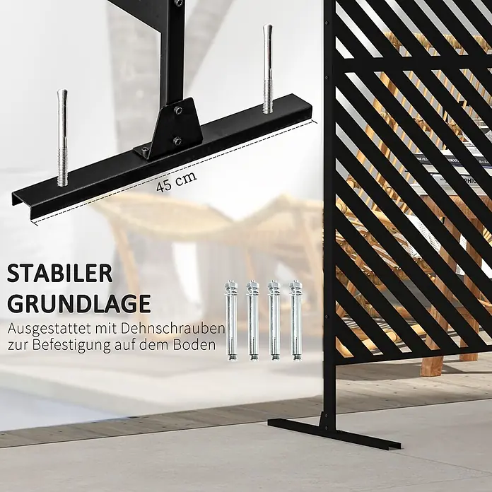 Outsunny Sichtschutzelement - Stahl, Schwarz - Schwarze Metallbasis (45 cm) für Paravents, mit Expansionsschrauben zur Bodenbefestigung.