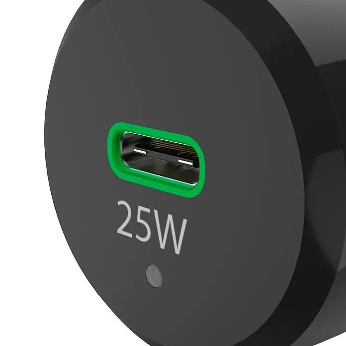 Hama USB-Kabel 00201614 mit Ladekabel USB-C PD 25 W - 1 m, Schwarz - Schwarzes 25W USB-C Ladegerät mit grünem Anschluss.
