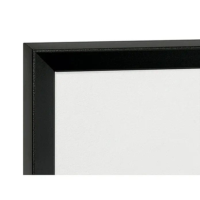 Nielsen Alurahmen Pixel - 15 x 20 cm, Schwarz - Nahaufnahme eines modernen schwarzen Bilderrahmen, der eine saubere, weiße Leinwand umrahmt und einen eleganten Kontrast bietet.