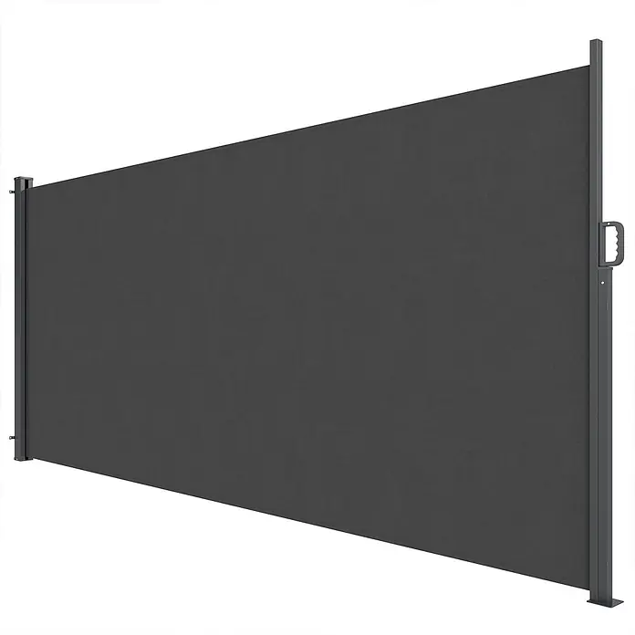 Outsunny Sichtschutzelement - Aluminium, Dunkelgrau - Dunkelgraue ausziehbare Seitenmarkise mit Metallpfosten und Griff.