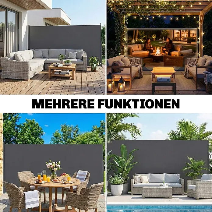 Outsunny Sichtschutzelement - Aluminium, Dunkelgrau - Graue ausziehbare Seitenmarkise als Sichtschutz, Windschutz und Leinwand im Außenbereich.