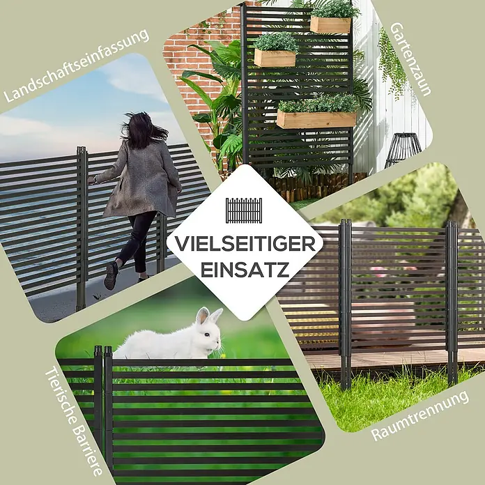 Outsunny Mattenzaun - Stahl, Braun - Dunkelgrauer Lamellen-Sichtschutz, vielseitig einsetzbar als Gartenzaun, Landschaftseinfassung oder Tierbarriere in verschiedenen Außenbereichen.