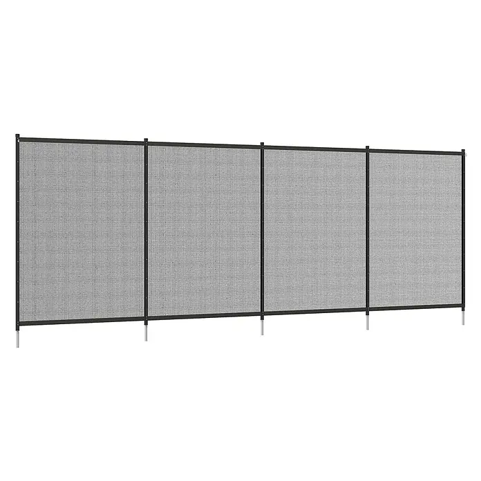 Outsunny Mattenzaun - Aluminium, Schwarz - Dunkler Sichtschutz aus Netzgewebe mit dunklen Rahmen und weißen Standfüßen.