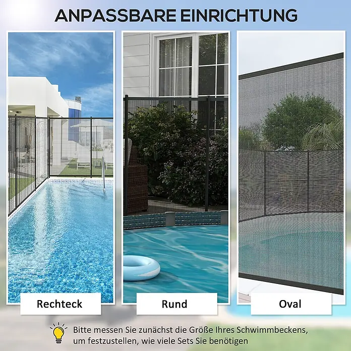 Outsunny Mattenzaun - Aluminium, Schwarz - Anpassbarer schwarzer Netz-Poolzaun, der rechteckige, runde und ovale Schwimmbecken umgibt.