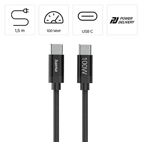 Hama  USB-Kabel 00201740 Ladekabel "Fabric" USB-C - USB-C 100W