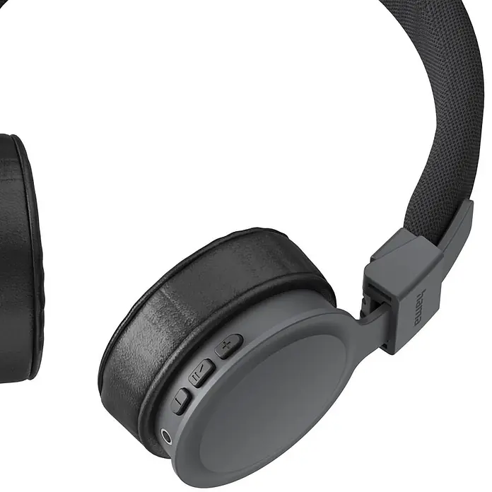 Hama Kopfhörer Freedom Lit III On Ear Bluetooth Headset -  - Dunkelgraue Over-Ear-Kopfhörer mit sichtbaren Bedientasten an der Ohrmuschel. Die Marke "hama" ist auf dem Kopfbügel.
