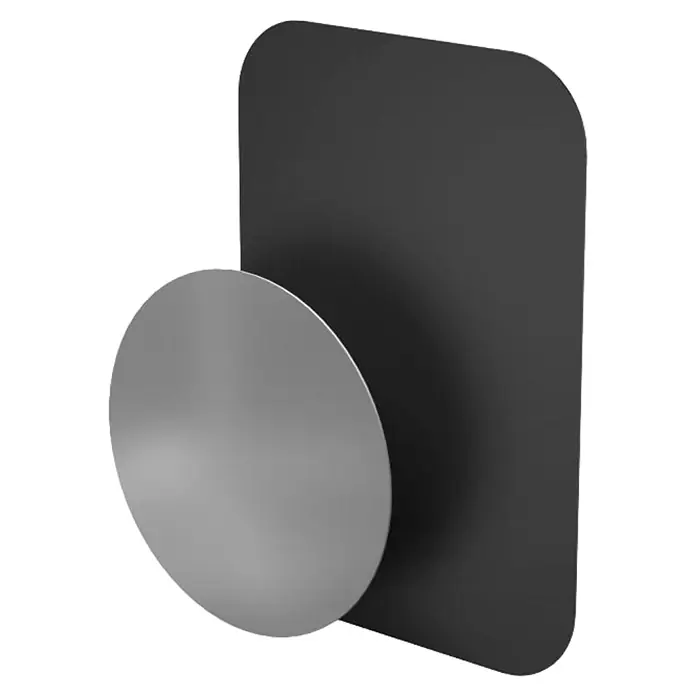 Hama Ersatzteil-Set 00201501 Ersatz-Metallplatten für Handyhalterung "Magnet" - Schwarz, Silber - Dunkelgraue rechteckige Platte mit abgerundeten Ecken, mit einer helleren metallischen Kreisscheibe.