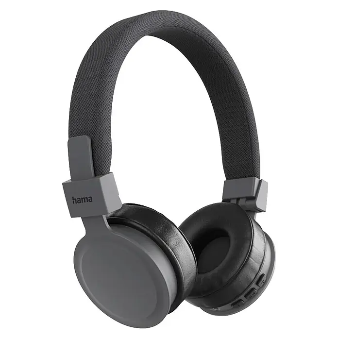 Hama Kopfhörer Freedom Lit III On Ear Bluetooth Headset -  - Dunkelgraue kabellose Over-Ear-Kopfhörer mit Stoffbügel und schwarzen Ohrpolstern, Hama-Logo.