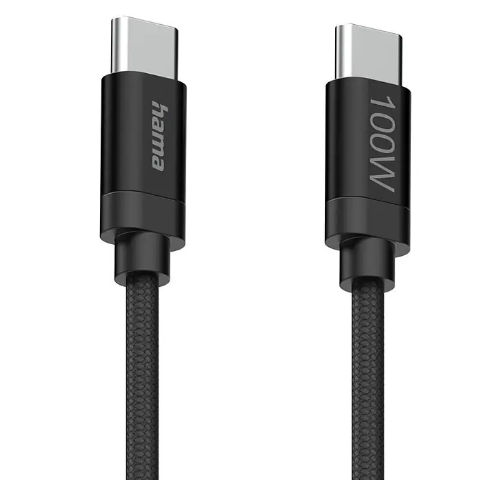 Hama USB-Kabel 00201740 Ladekabel "Fabric" USB-C - USB-C 100W - 1,5 m, Schwarz - Schwarzes geflochtenes Hama USB-C Kabel mit 100W Ladeleistung.