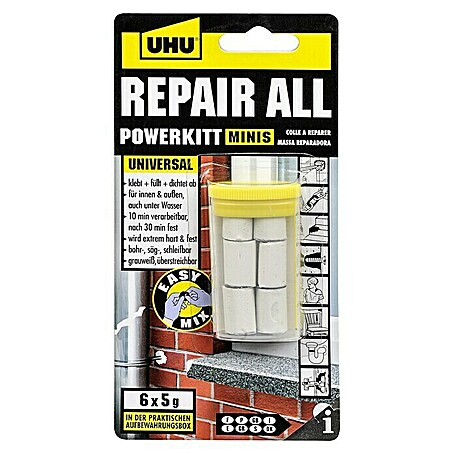 UHU Repair All Powerkitt (6 Stk., 5 g, Grau/Weiß, -30 °C - 125 °C)