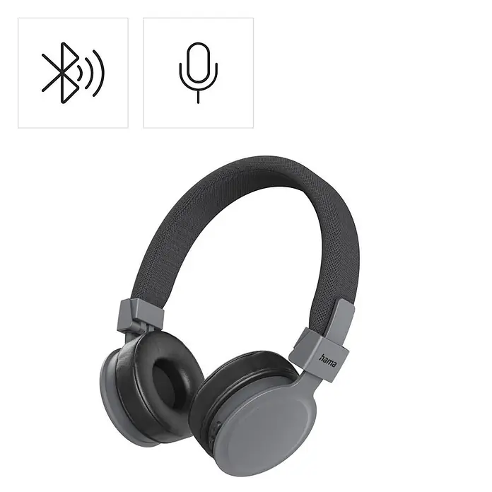 Hama Kopfhörer Freedom Lit III On Ear Bluetooth Headset -  - Dunkelgraue kabellose Over-Ear-Kopfhörer mit Stoffbügel und glatten Ohrmuscheln, mit Bluetooth und integriertem Mikrofon.