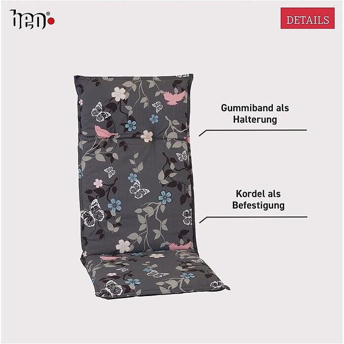 beo Gartenmöbel-Auflage Bregenz (Hochlehner, 6 Stk., L x B x H: 118 x 50 x 6 cm, Grau/Blumen) | BAUHAUS