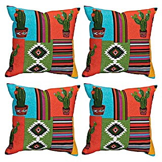 beo Outdoor-Kissen Mexico (Mehrfarbig, L x B x H: 37 x 37 x 12 cm, Kakteen, 4 Stk.)