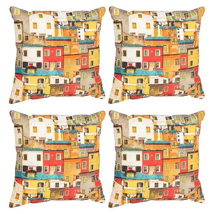beo Outdoor-Kissen Häuserzeile (Mehrfarbig, L x B x H: 37 x 37 x 12 cm, Häuser, 4 Stk.) | BAUHAUS