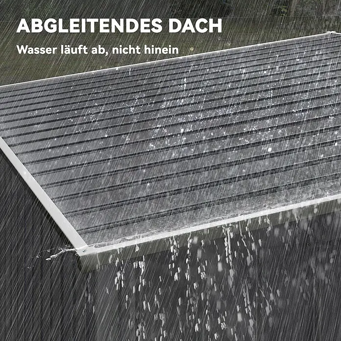 Outsunny Gerätehaus - Außenbreite inkl. Dachüberstand: 154 cm, Außentiefe inkl. Dachüberstand: 206 cm, Stahl, Dunkelgrau - Dunkles, abgleitendes Dach leitet starken Regen ab, sodass Wasser abfließt, nicht hinein.