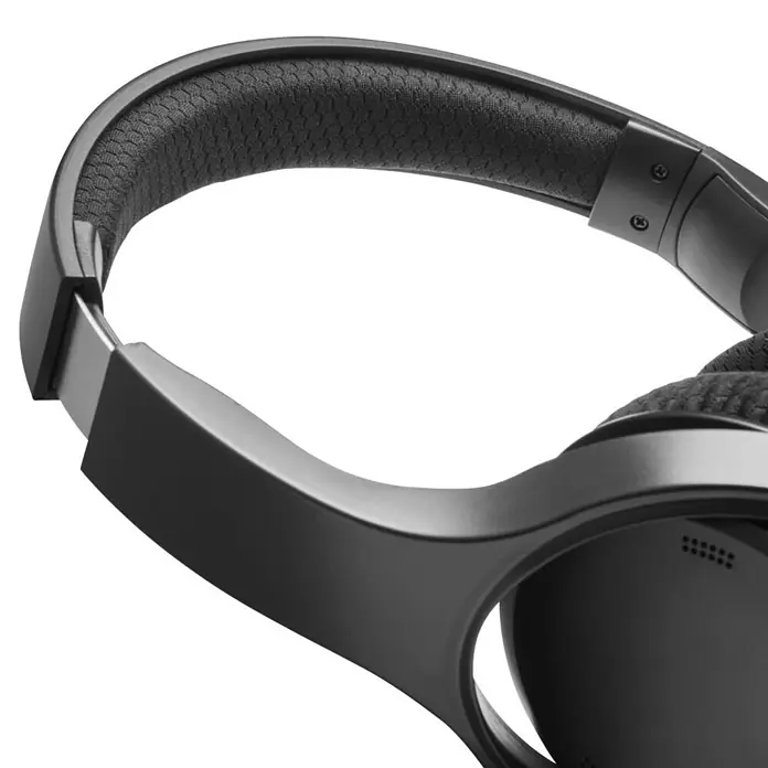 Hama Kopfhörer Fernseh-Kopfhörer Over-Ear langes Kabel - Schwarz - Nahaufnahme des gepolsterten Bügels und der Ohrmuscheln eines schwarzen Over-Ear-Kopfhörers.