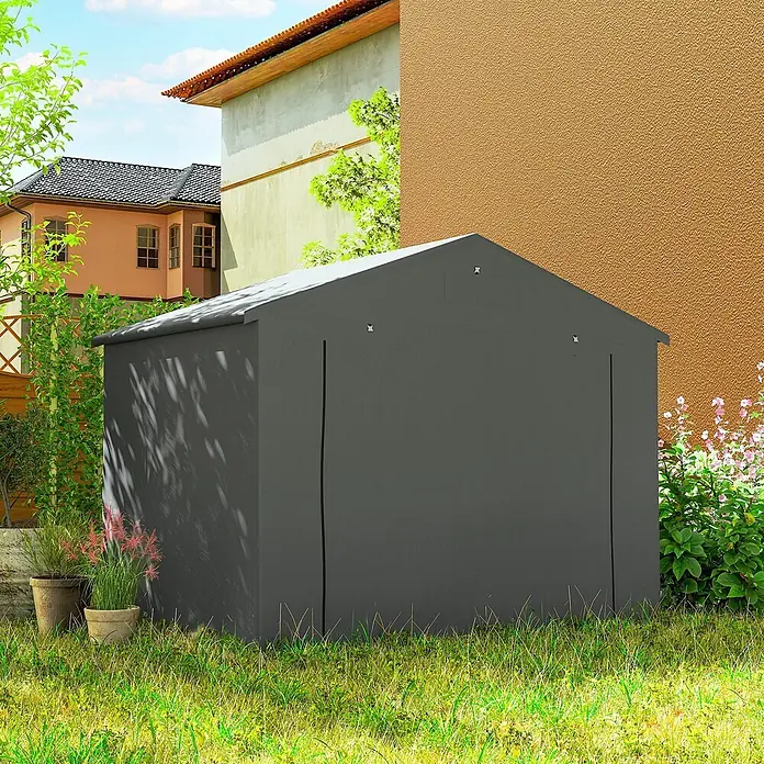 Outsunny Zeltgarage Dunkelgrau 247L x 180B x 202H cm -  - Dunkelgrauer Geräteschuppen im Garten, ideal zur Aufbewahrung.