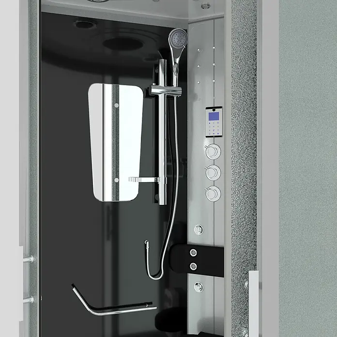 AcquaVapore Komplettdusche Dampfdusche D46-03M3 - 80 x 80 x 215 cm, Schwarz - Modernes Duschkabinen-Interieur mit Handbrause, digitalem Bedienfeld, mehreren Massagedüsen und Chromarmaturen.