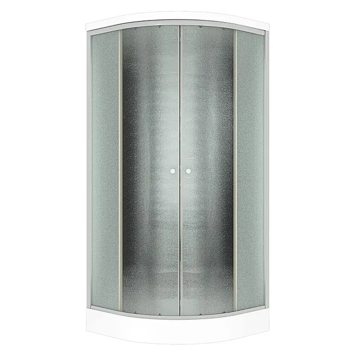 AcquaVapore Komplettdusche Fertigdusche D10-13M0-EC - 90 x 90 x 215 cm, Schwarz - Quadrant-Duschkabine mit mattierten Glasschiebetüren, weißem Rahmen und weißer Duschwanne.