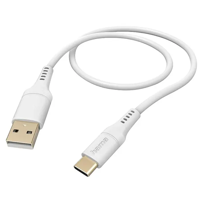 Hama USB-Kabel USB 2.0 USB-A USB-C Flexibel 00201571 - 1,5 m, Weiß - Weißes USB-A-zu-USB-C-Lade- und Datenkabel mit sanft geschwungenem Design.