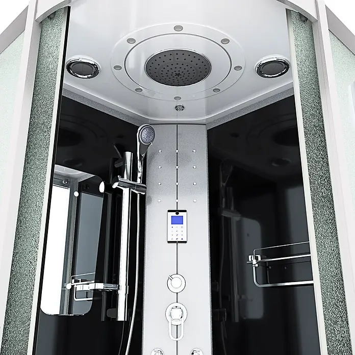AcquaVapore Komplettdusche Dampfdusche D46-03M2 - 80 x 80 x 215 cm, Schwarz - Moderne Duschkabine mit schwarzem Interieur, Kopf- und Handbrause, Massagedüsen und digitalem Bedienfeld.