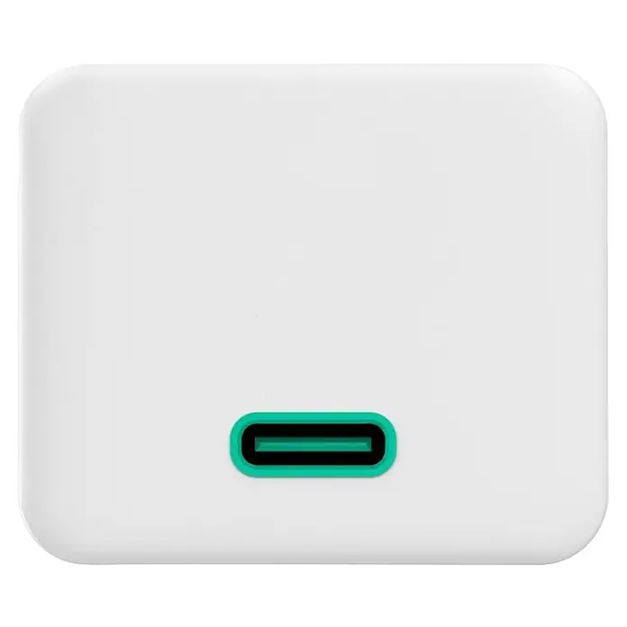 Hama USB-Kabel 00201675 mit Ladekabel USB-C Mini-Ladegerät PD 20 W - 1 m, Weiß - Weißes quadratisches Gerät mit abgerundeten Ecken und grün umrandetem USB-C Ladeanschluss.