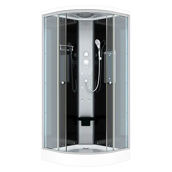 AcquaVapore Komplettdusche Fertigdusche D10-03T0-EC - 80 x 80 x 215 cm, Schwarz - Moderne Duschkabine in Weiß-Silber mit Klarglastüren, Regenbrause, Handbrause und Massagedüsen.