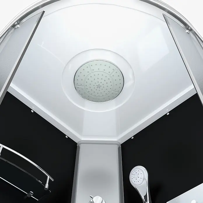 AcquaVapore Komplettdusche Fertigdusche D10-23M1-EC - 100 x 100 x 215 cm, Schwarz - Moderner Duschkabinen-Innenraum mit integrierter Regendusche, Handbrause und schwarzen/weißen Paneelen.