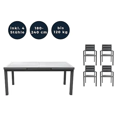 Home Deluxe  Gartentisch-Set CALIDO MADERA - Tisch inkl. 4 Stühlen