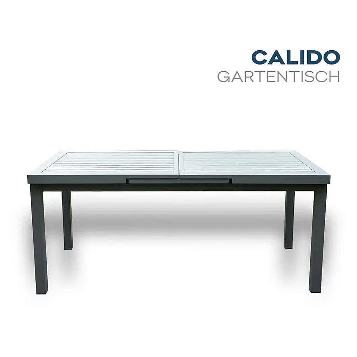 Home Deluxe Gartentisch-Set CALIDO Gartentisch - Gesamtumfang: 1 -tlg., Ausziehbar - Grauer ausziehbarer Gartentisch mit Lattenplatte.