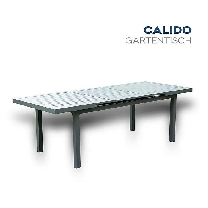 Home Deluxe Gartentisch-Set CALIDO Gartentisch - Gesamtumfang: 1 -tlg., Ausziehbar - Grauer ausziehbarer Gartentisch mit Lattenrostplatte.