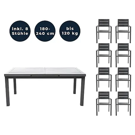 Home Deluxe  Gartentisch-Set CALIDO MADERA - Tisch inkl. 8 Stühlen