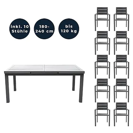 Home Deluxe  Gartentisch-Set CALIDO MADERA - Tisch inkl. 10 Stühlen
