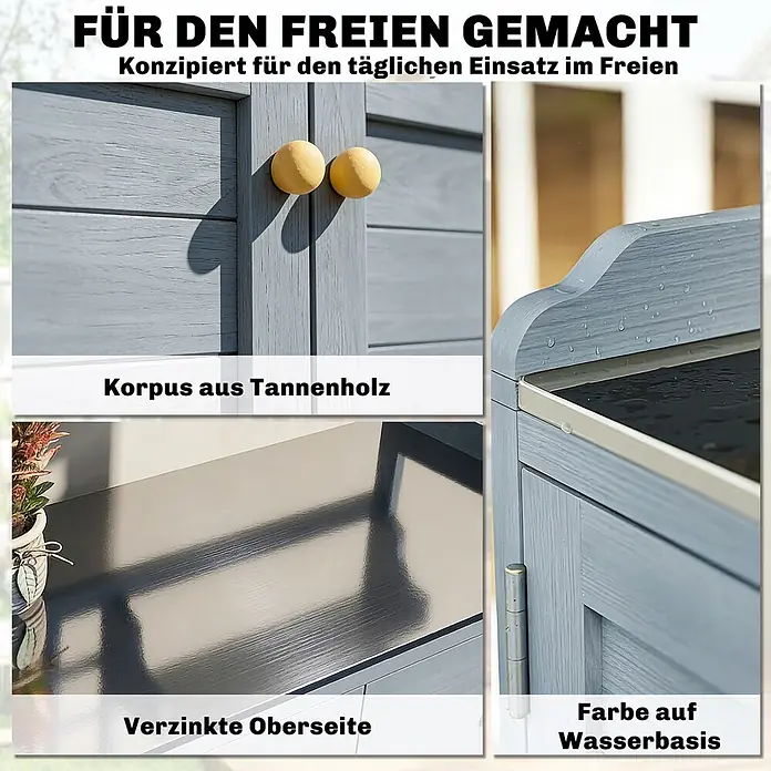Outsunny Pflanztisch Hellgrau 104L x 44B x 140H cm -  - Grauer Outdoor-Schrank aus Tannenholz mit wasserbasierter Farbe und verzinkter Oberseite, konzipiert für den Außenbereich.