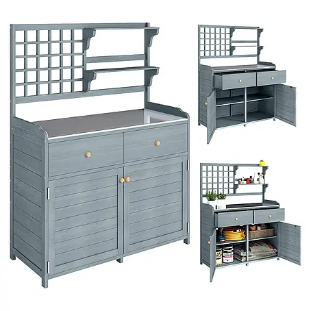 Outsunny Pflanztisch Hellgrau 104L x 44B x 140H cm