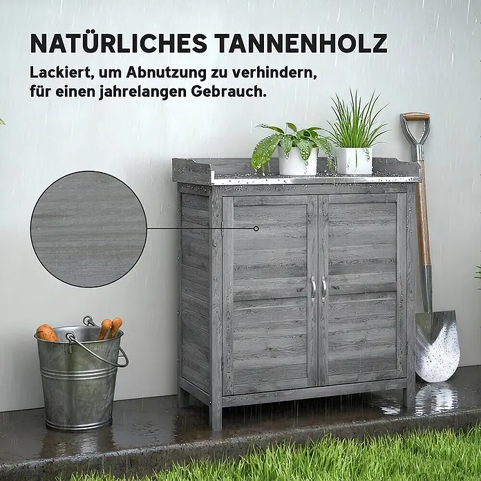 Outsunny Geräteschrank - Außenbreite inkl. Dachüberstand: 83 cm, Außentiefe inkl. Dachüberstand: 40 cm, Holz, Grau - Grauer, lackierter Tannenholz-Gartenschrank, verhindert Abnutzung für jahrelangen Gebrauch.