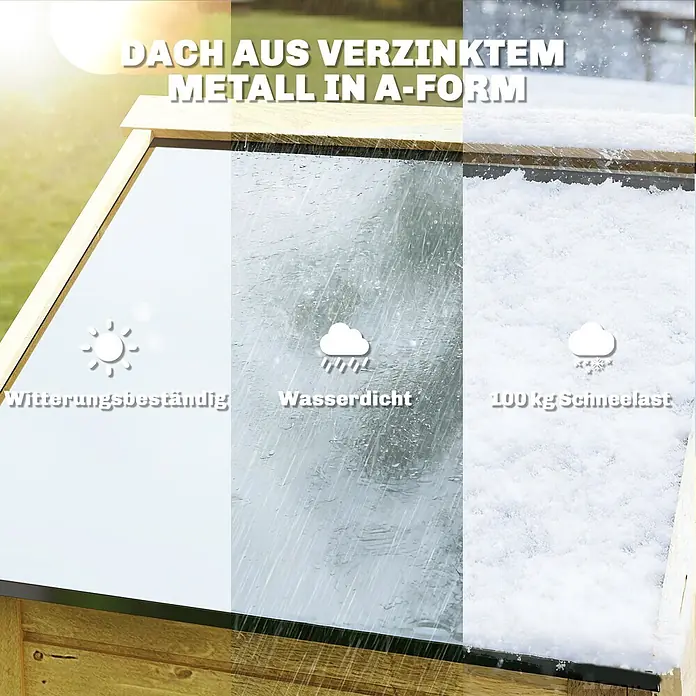 Outsunny Geräteschrank - Außenbreite inkl. Dachüberstand: 85 cm, Außentiefe inkl. Dachüberstand: 58 cm, Holz, Naturholz - A-förmiges Dach aus verzinktem Metall, wetterbeständig, wasserdicht und tragfähig für 100 kg Schneelast.