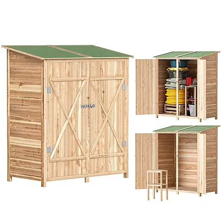 Outsunny Gartenschrank Naturholz 140L x 75B x 157H cm