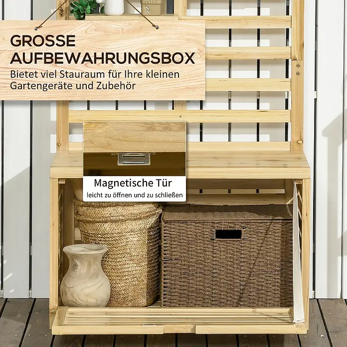Outsunny Geräteschrank - Außenbreite inkl. Dachüberstand: 80 cm, Außentiefe inkl. Dachüberstand: 45 cm, Holz, Naturholz - Gartenschrank aus Naturholz mit Magnettür für Gartengeräte und Zubehör.