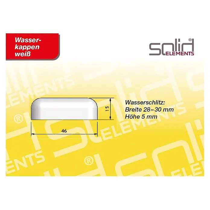 Solid Elements Wasserkappen - 4 Stk., Weiß - Weiße Wasserkappe, 46x15mm, für Wasserschlitze von 28-30mm Breite und 5mm Höhe.