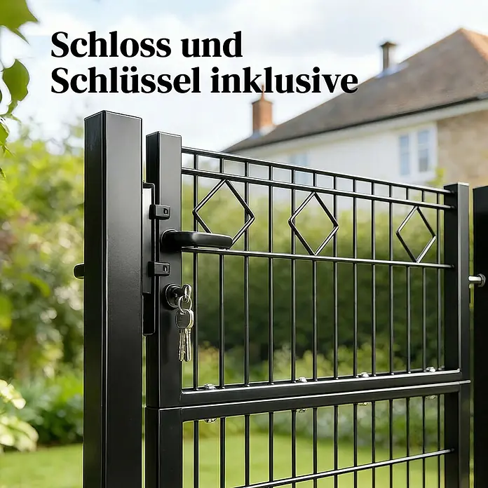Outsunny Gartentor - 6 x 131 cm, Dunkelgrau, Metall - Schwarzes Metall-Gartentor mit integriertem Schloss und Schlüsseln.